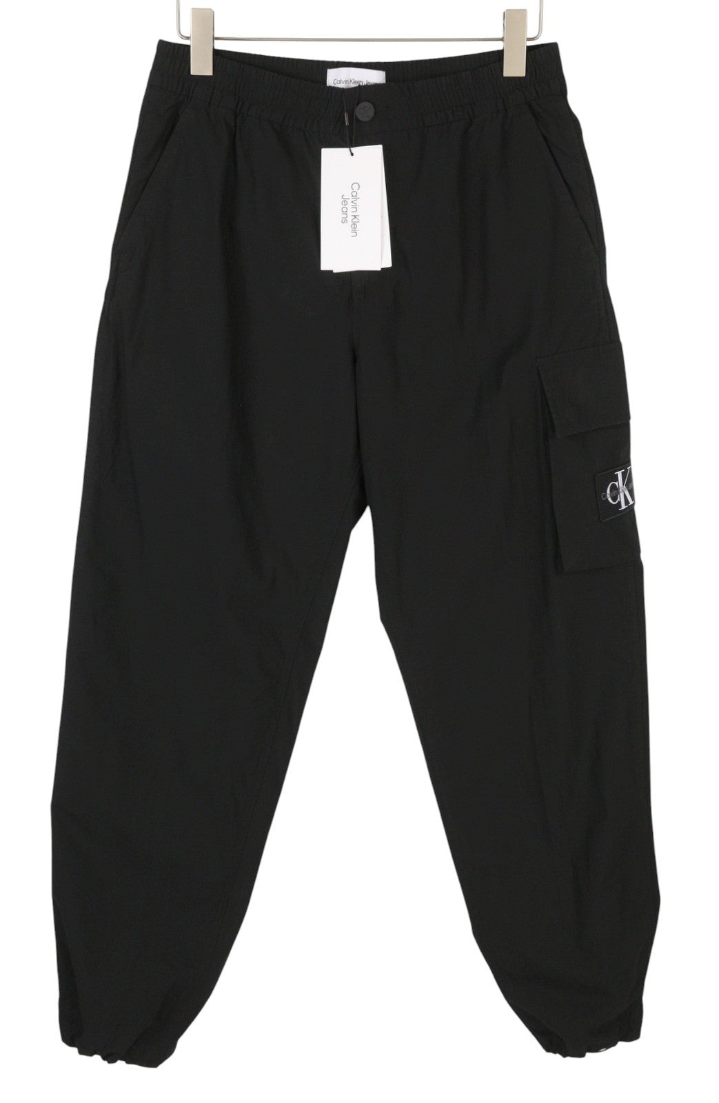 CALVIN KLEIN Utility Cotton Pop Men Trousers S Black Elastic Waist Logo Cargo