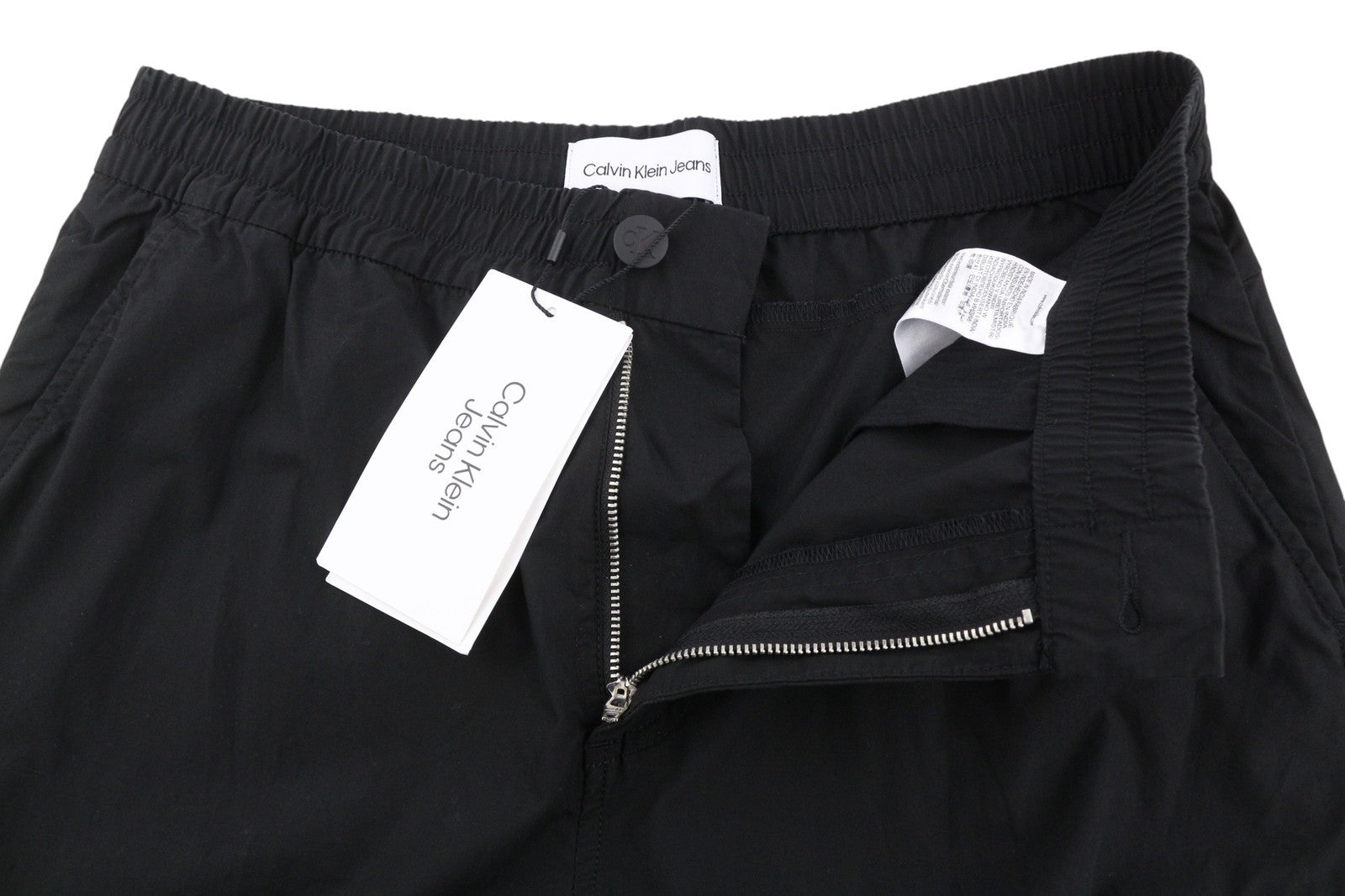 CALVIN KLEIN Utility Cotton Pop Men Trousers S Black Elastic Waist Logo Cargo