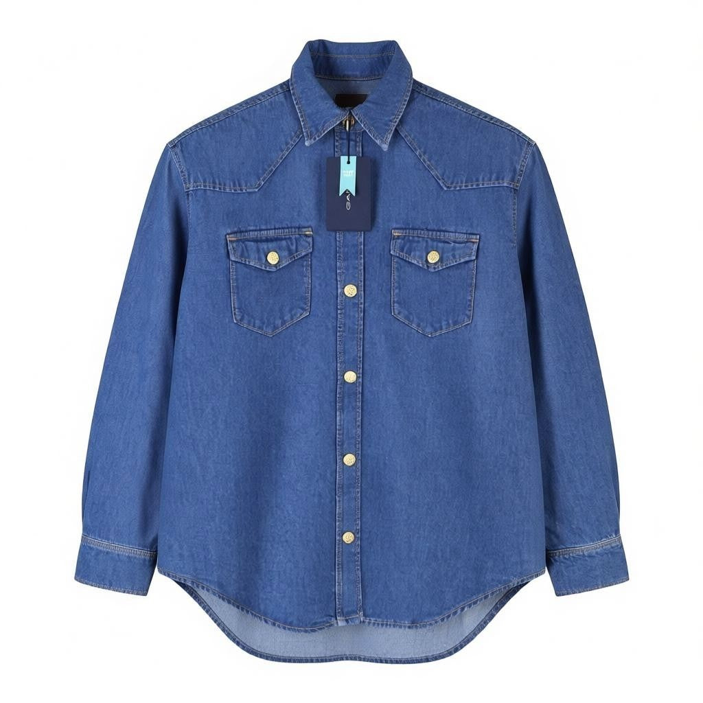 GANT Relaxed Denim Women Shirt EU32 Indigo Western Snap Buttons Spread Neck