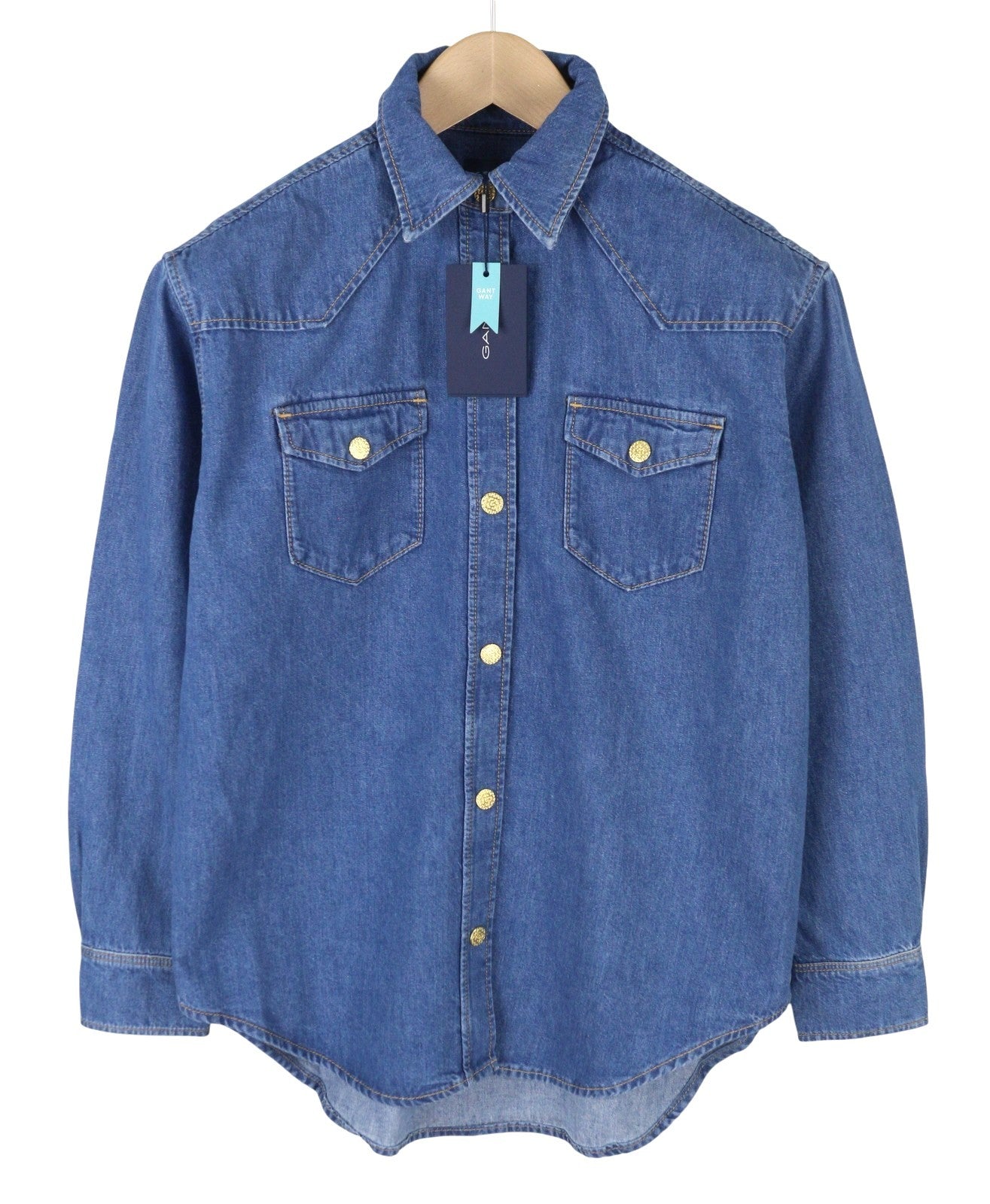 GANT Relaxed Denim Women Shirt EU32 Indigo Western Snap Buttons Spread Neck