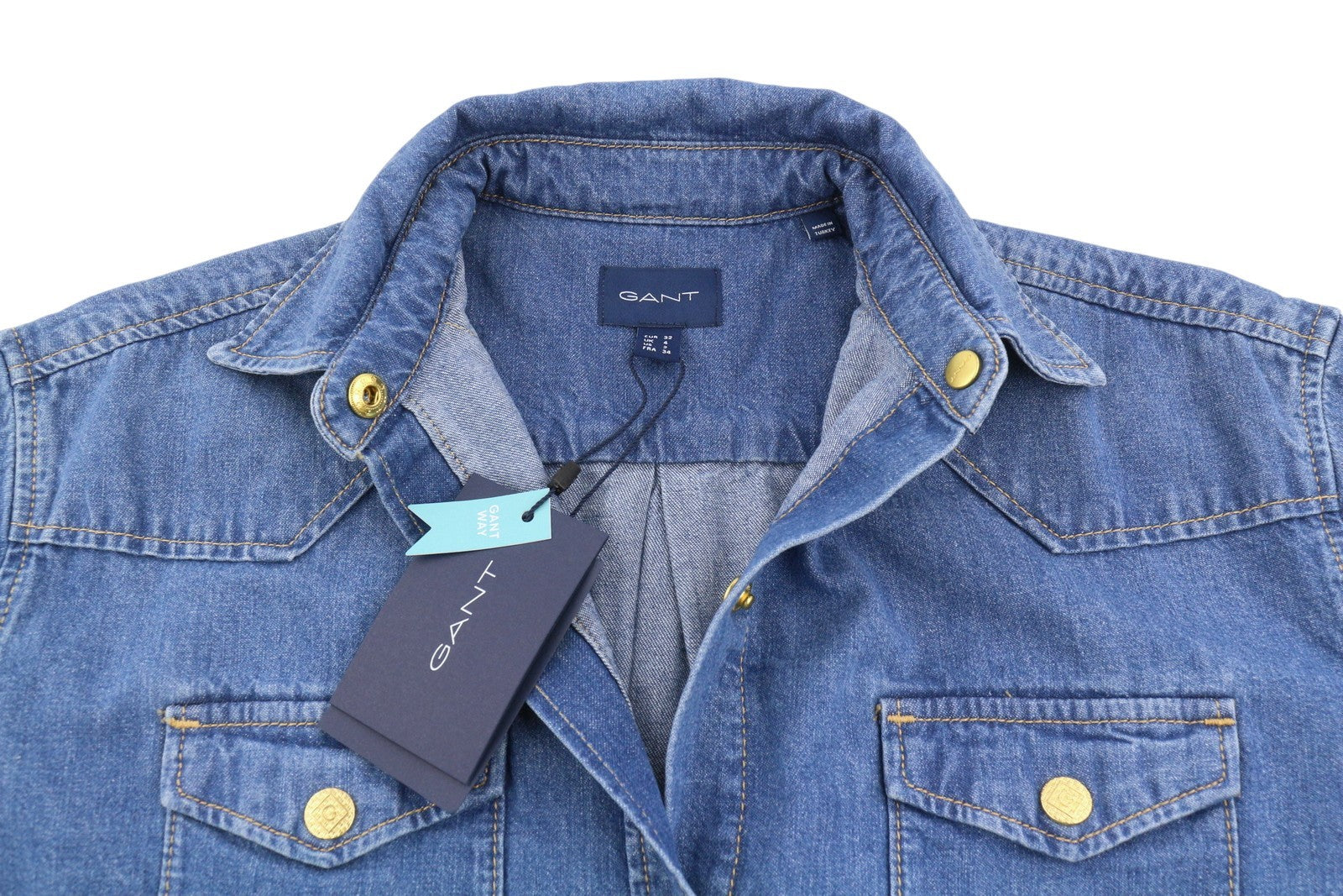 GANT Relaxed Denim Women Shirt EU32 Indigo Western Snap Buttons Spread Neck