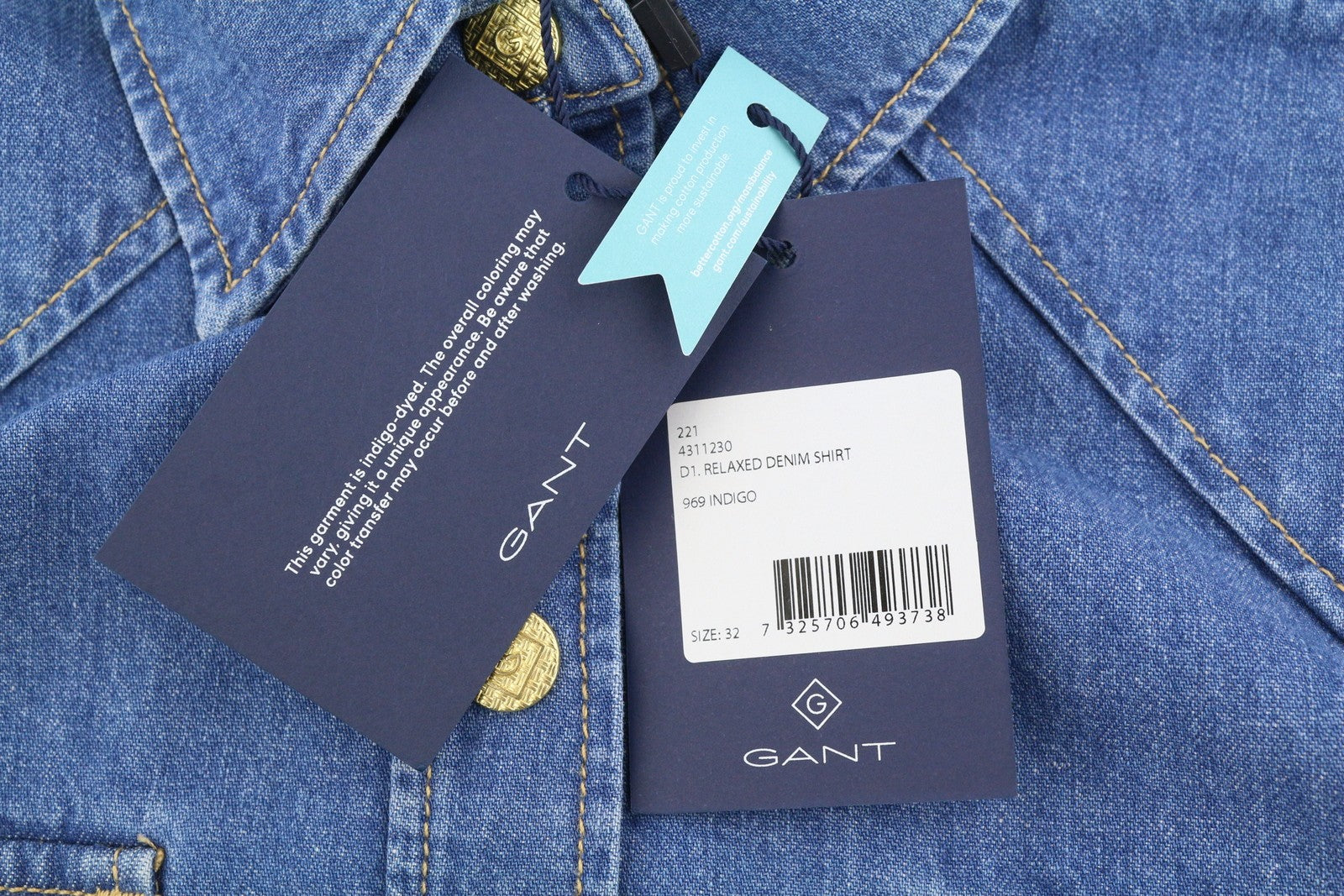 GANT Relaxed Denim Women Shirt EU32 Indigo Western Snap Buttons Spread Neck