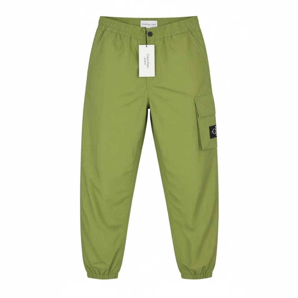 CALVIN KLEIN Utility Cotton Pop Men Trousers S Green Elastic Waist Logo Cargo