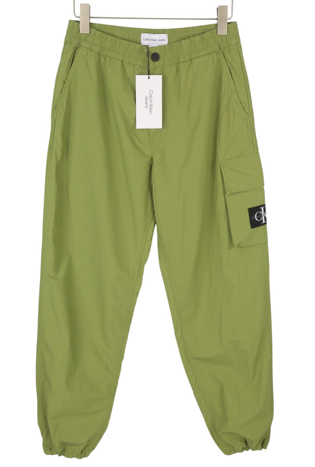 CALVIN KLEIN Utility Cotton Pop Men Trousers S Green Elastic Waist Logo Cargo