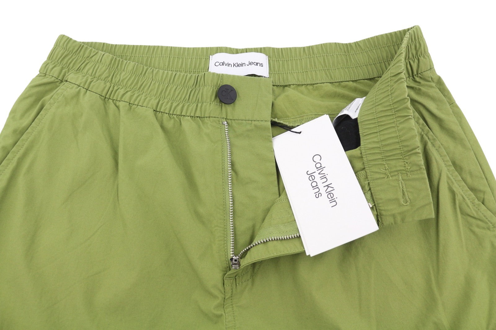 CALVIN KLEIN Utility Cotton Pop Men Trousers S Green Elastic Waist Logo Cargo