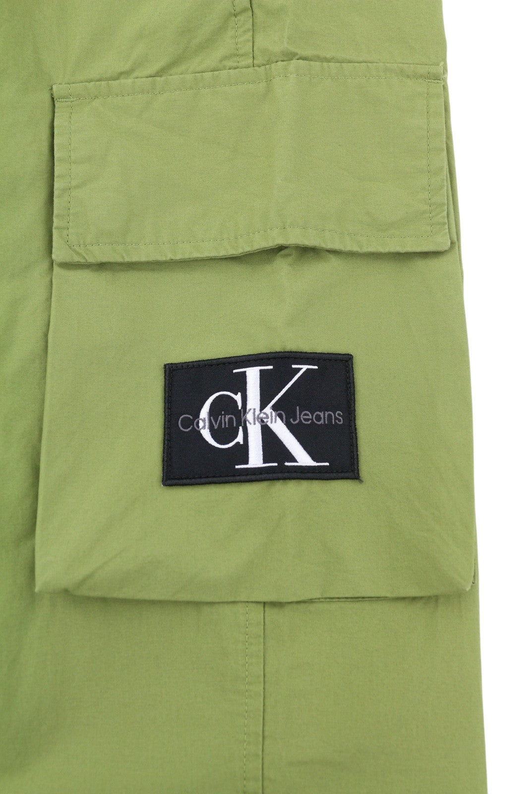CALVIN KLEIN Utility Cotton Pop Men Trousers S Green Elastic Waist Logo Cargo