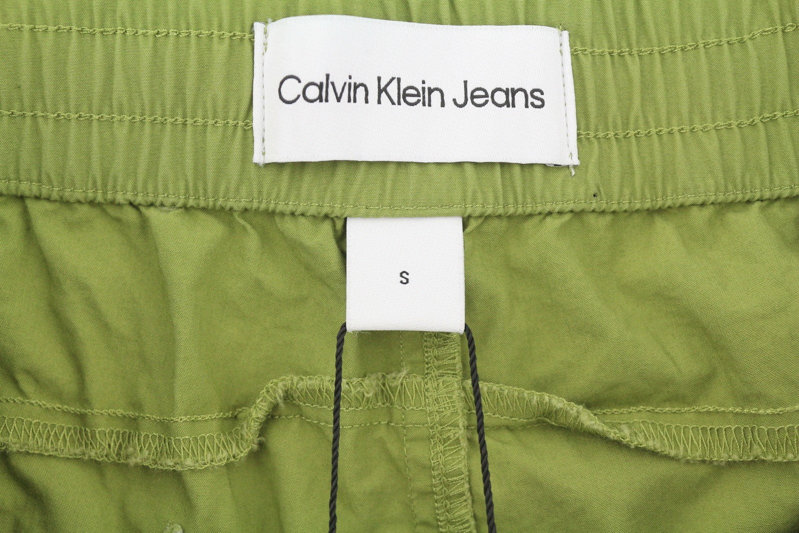 CALVIN KLEIN Utility Cotton Pop Men Trousers S Green Elastic Waist Logo Cargo