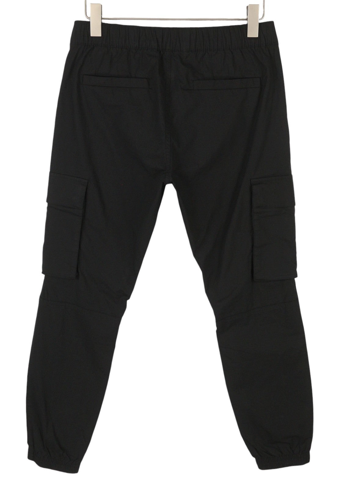 CALVIN KLEIN Men Trousers W32 Black Cargo Elastic Waist Check Patch Pockets