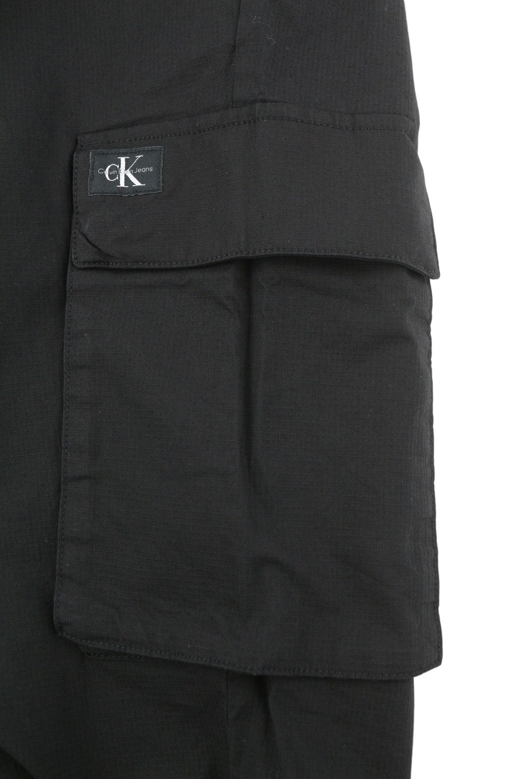 CALVIN KLEIN Men Trousers W32 Black Cargo Elastic Waist Check Patch Pockets