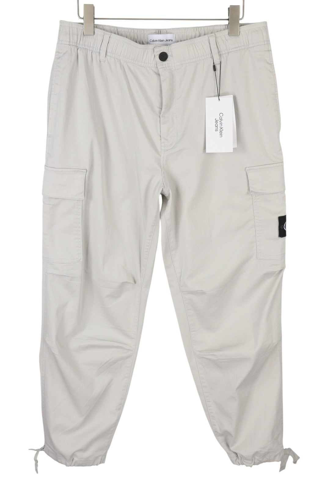 CALVIN KLEIN Straight Cargo Men Trousers L Light Grey Elastic Waist Logo