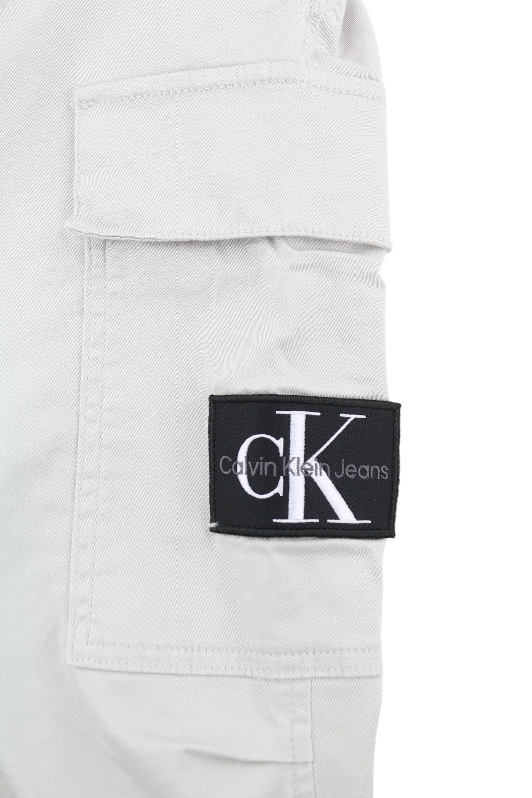 CALVIN KLEIN vyriškos tiesios krovininės kelnės L dydžio, šviesiai pilkos, su elastingu juosmeniu ir logotipu 