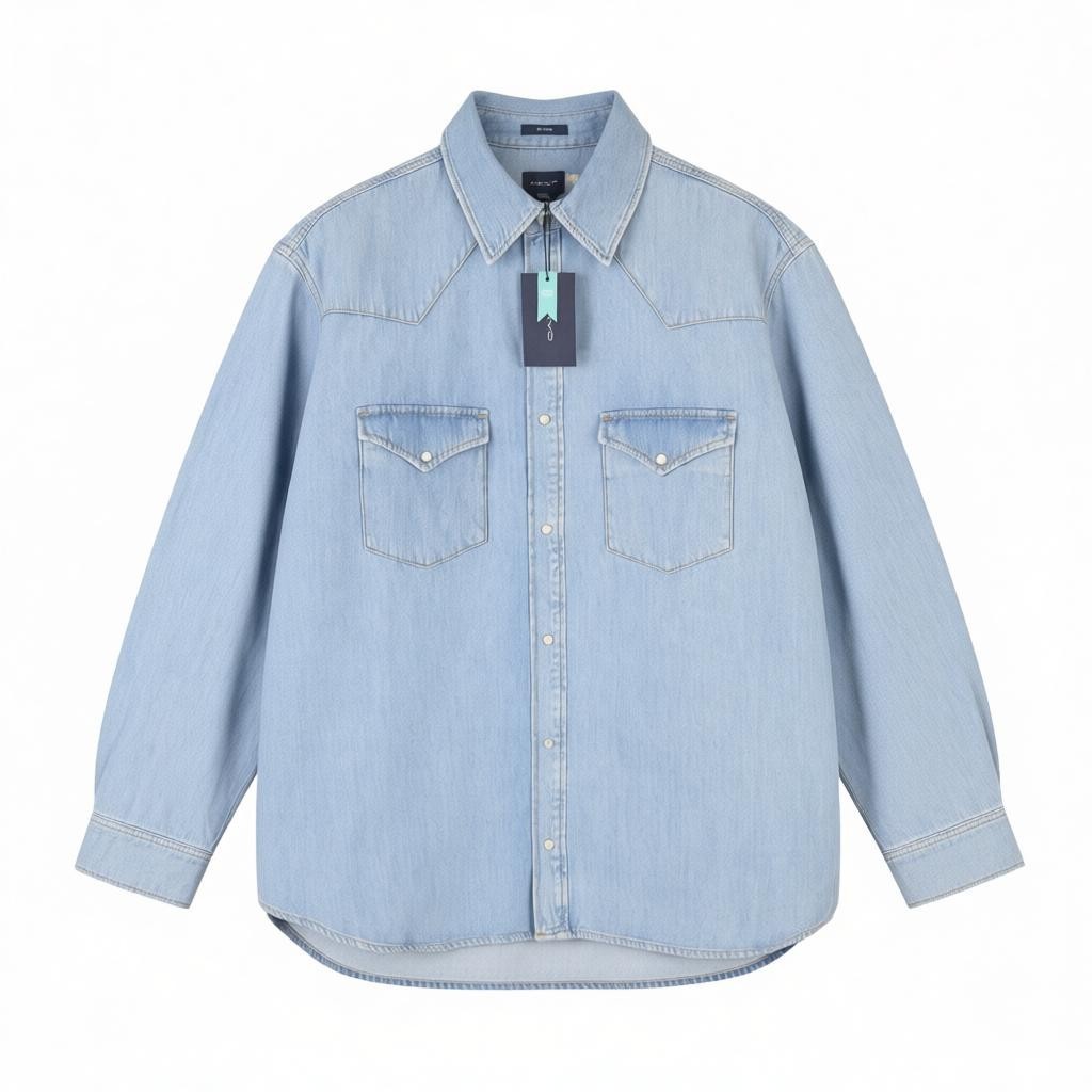 GANT Rel Denim Western Town Men Shirt XL Light Blue Snap Buttons Relaxed RRP199