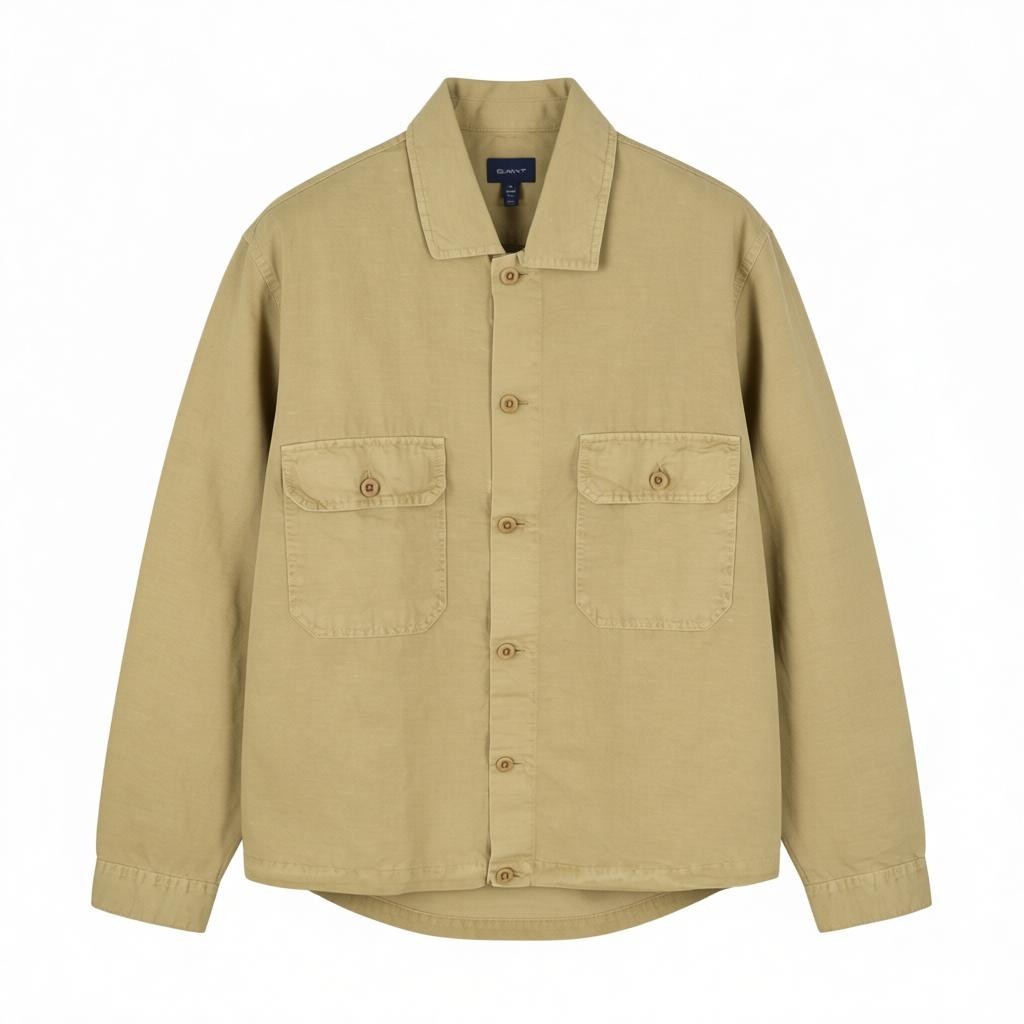 GANT GMNT Dyed Overshirt Men Jacket L Beige Linen Blend Button-Up Thin RRP170