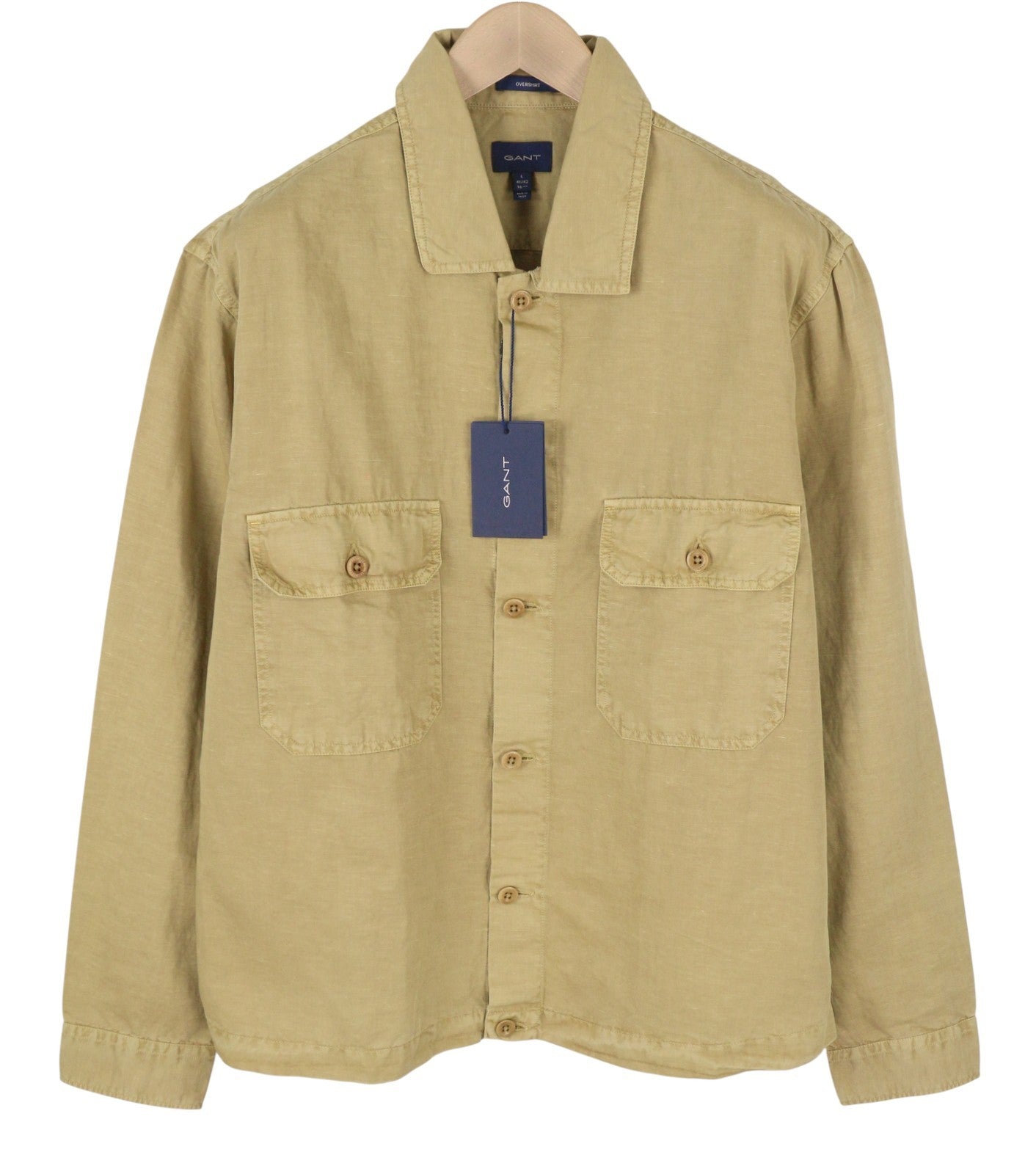 GANT GMNT Dyed Overshirt Men Jacket L Beige Linen Blend Button-Up Thin RRP170
