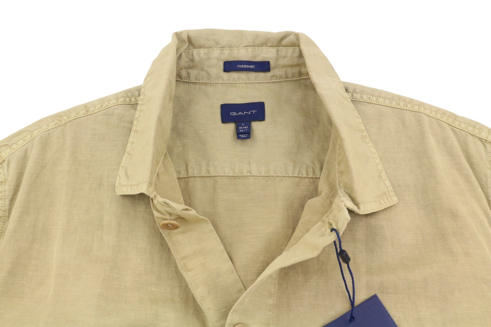 GANT GMNT Dyed Overshirt Men Jacket L Beige Linen Blend Button-Up Thin RRP170