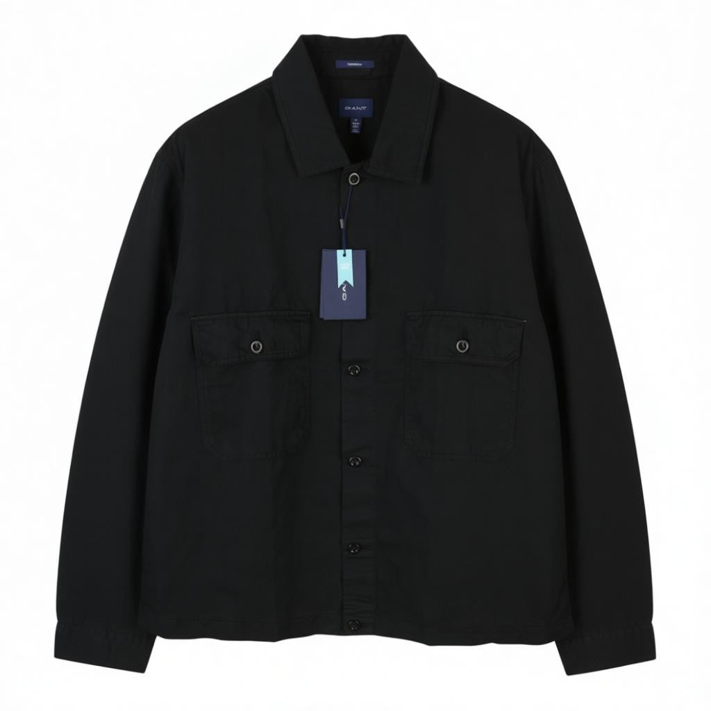 GANT GMNT Dyed Overshirt Men Jacket XL Black Linen Blend Button-Up Logo Thin