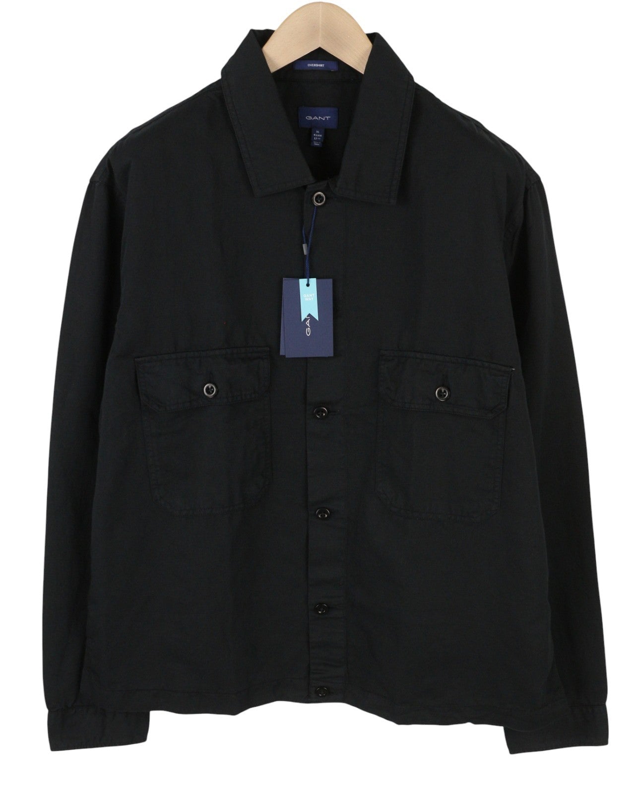 GANT GMNT Dyed Overshirt Men Jacket XL Black Linen Blend Button-Up Logo Thin