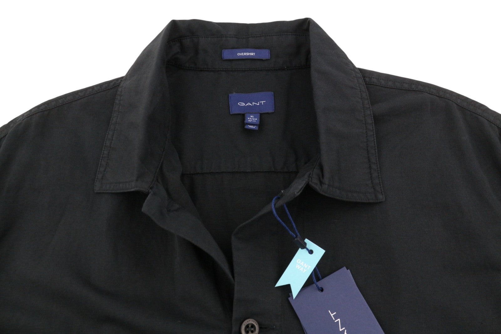 GANT GMNT Dyed Overshirt Men Jacket XL Black Linen Blend Button-Up Logo Thin
