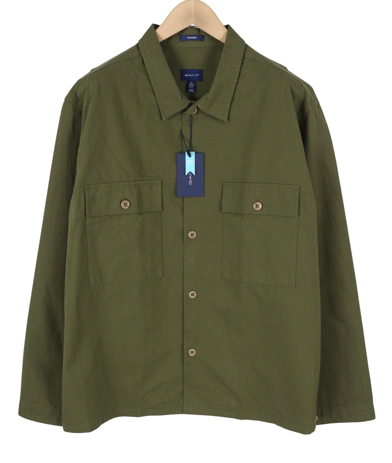 GANT Ripstop Overshirt Men Jacket XL Racing Green Button-Up Patch Pocket Thin