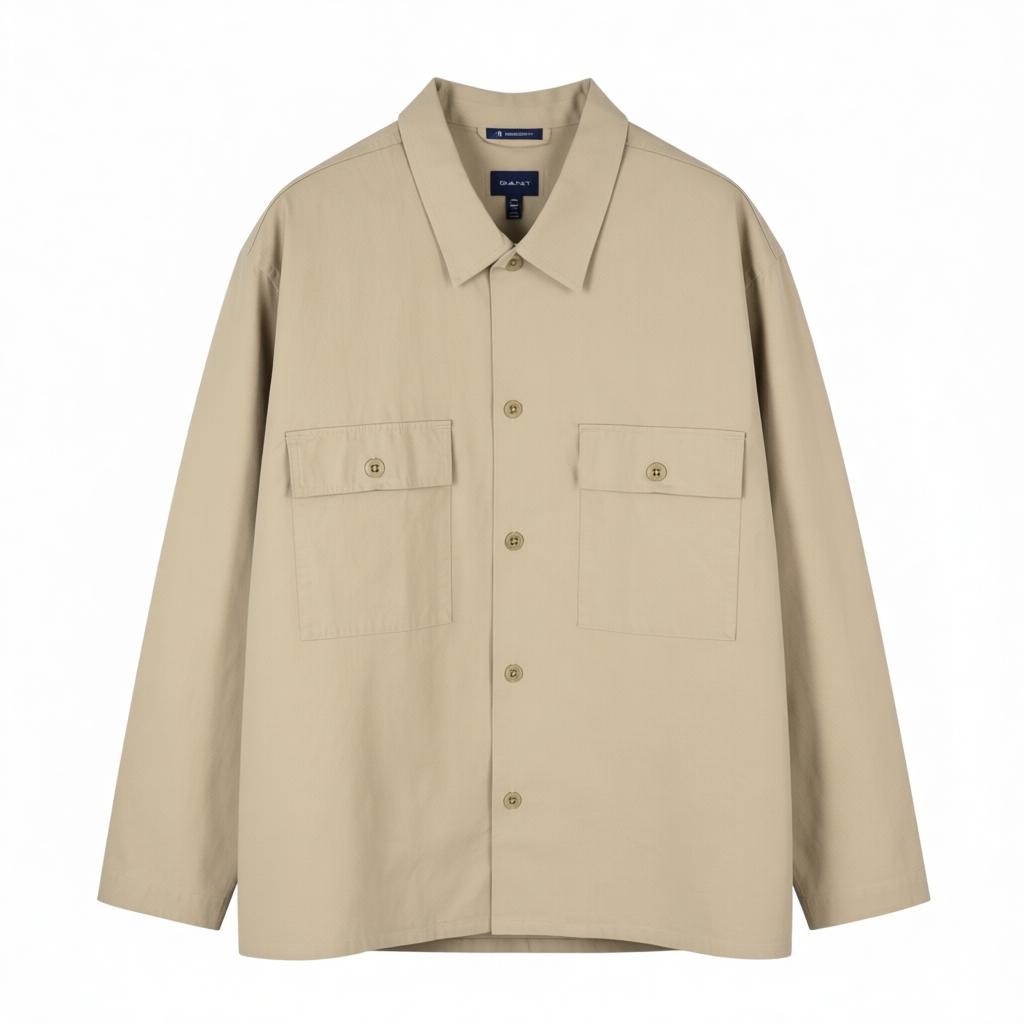 GANT Ripstop Overshirt Men Jacket 2XL Plaza Taupe Button-Up Patch Pocket Thin
