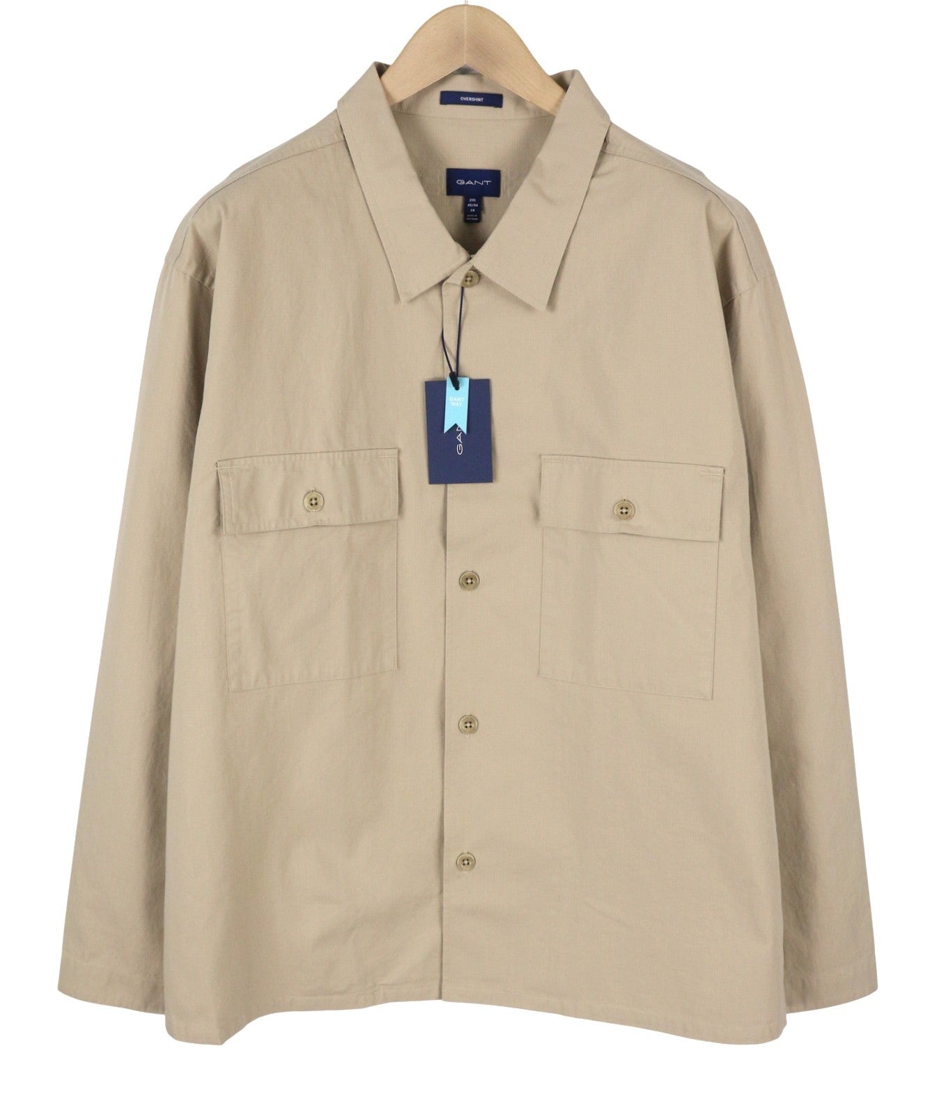 GANT Ripstop Overshirt Men Jacket 2XL Plaza Taupe Button-Up Patch Pocket Thin