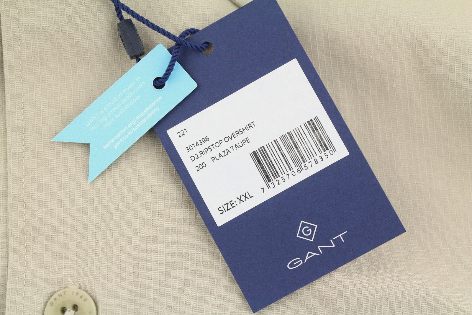 GANT Ripstop Overshirt Men Jacket 2XL Plaza Taupe Button-Up Patch Pocket Thin