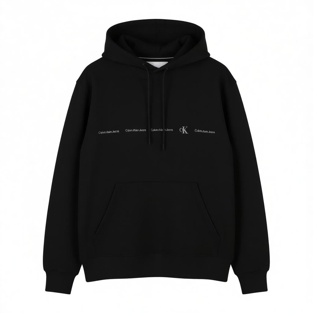 CALVIN KLEIN Men Hoodie XL Black Kangaroo Pocket Front Logo Hooded Pullover