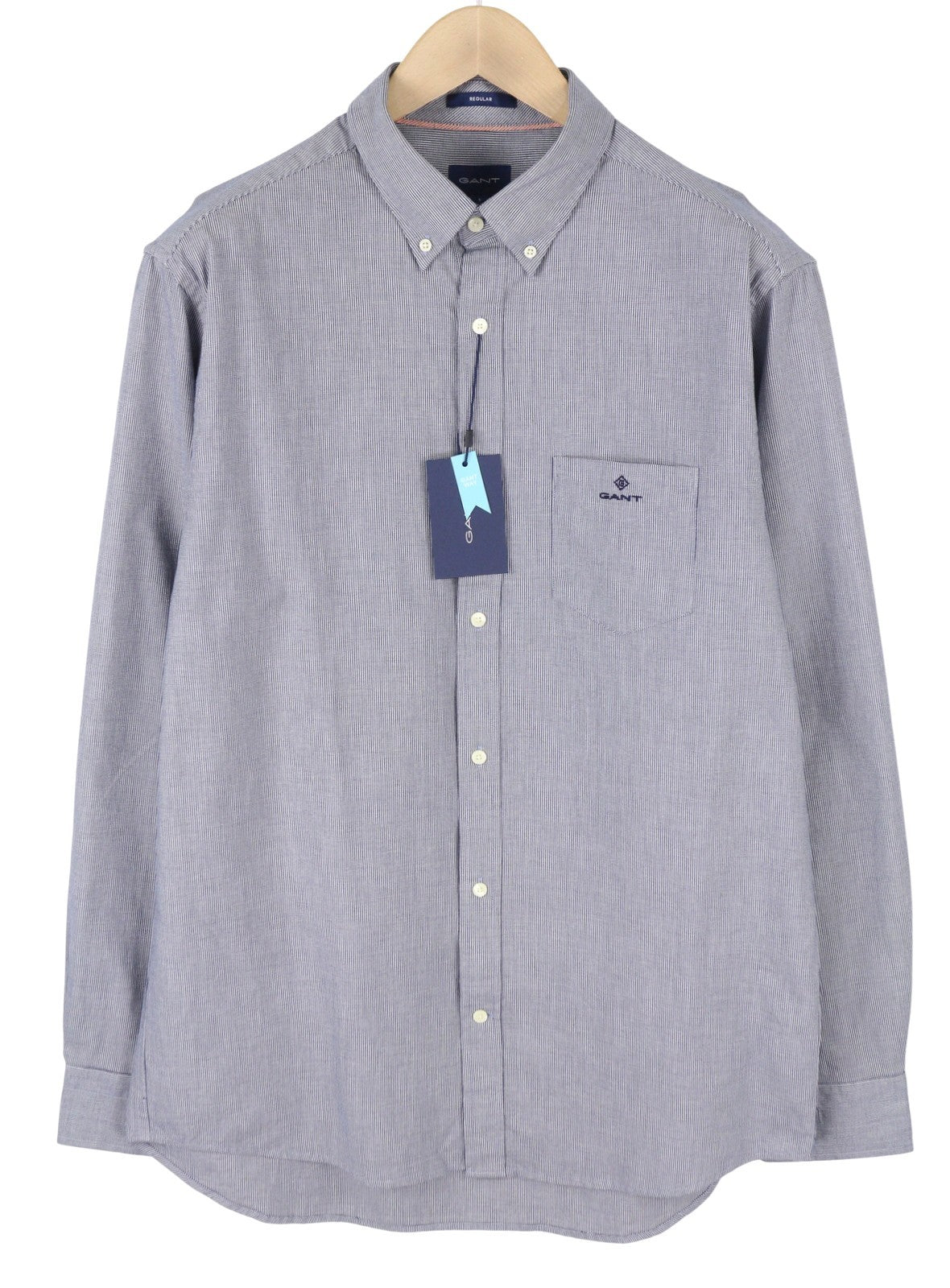 GANT Reg Texture Men Shirt L Persian Blue Button-Down Neck Patch Pocket Casual