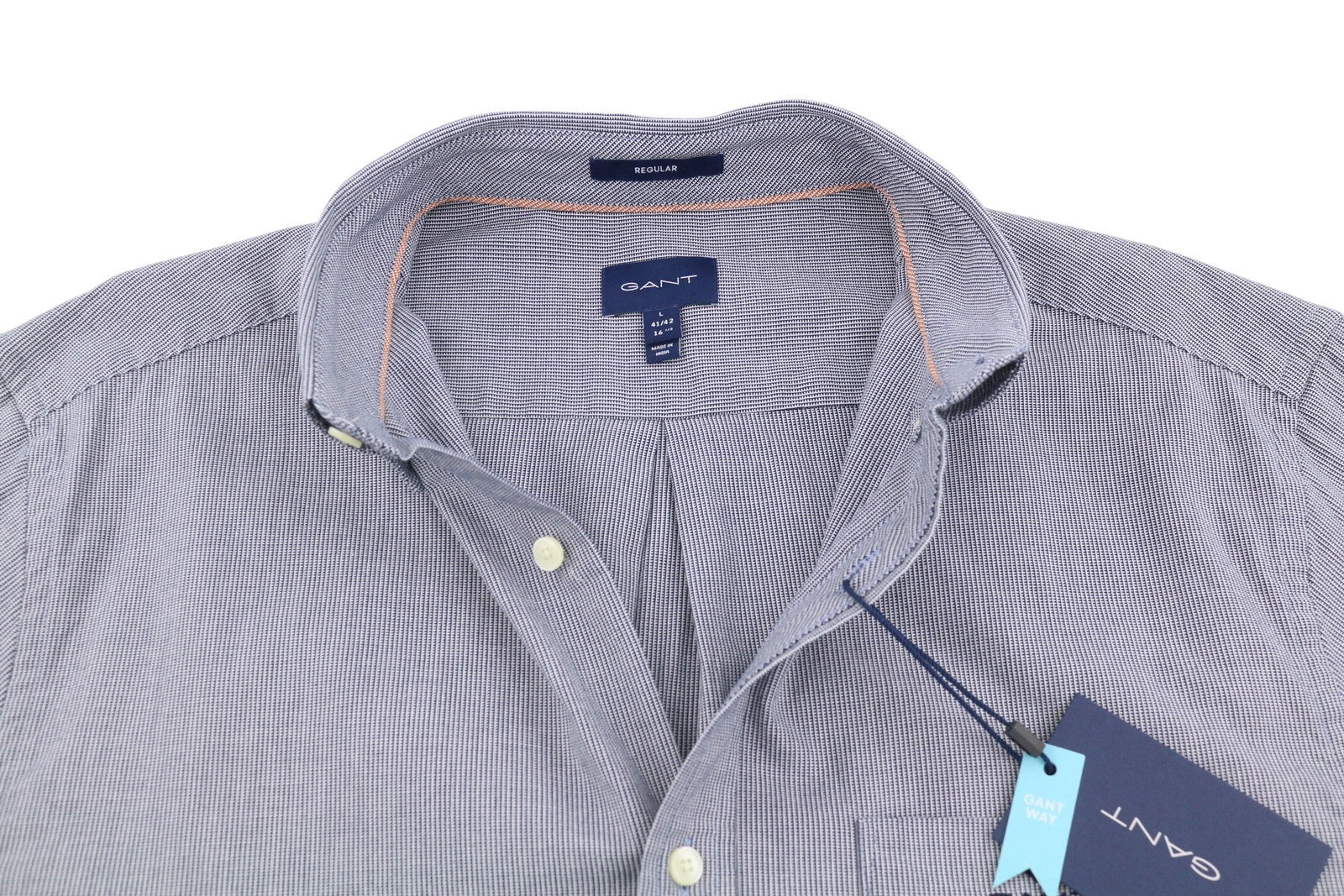 GANT Reg Texture Men Shirt L Persian Blue Button-Down Neck Patch Pocket Casual