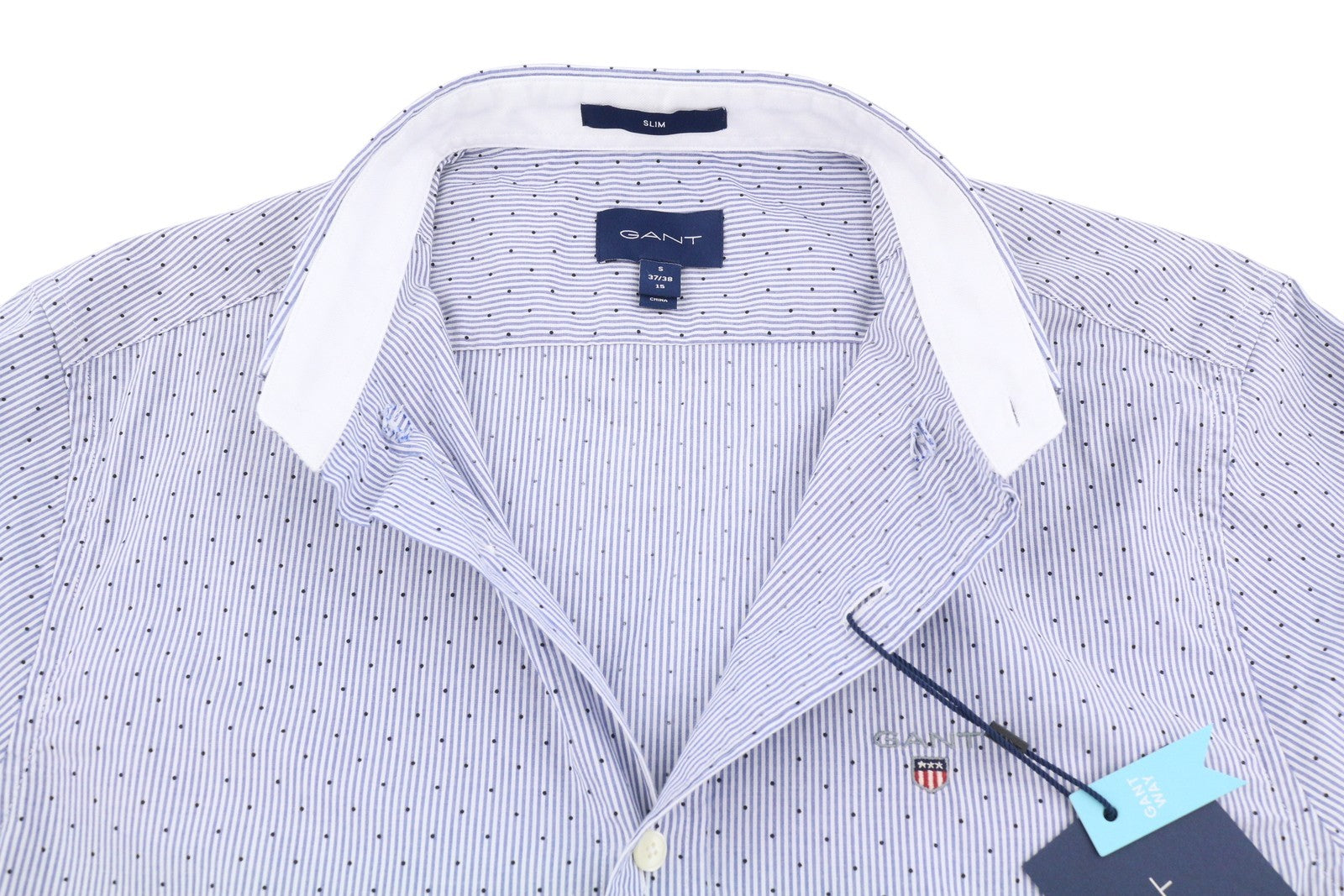 GANT Slim Banker Bot Men Shirt S College Blue Button-Down Neck Logo Casual