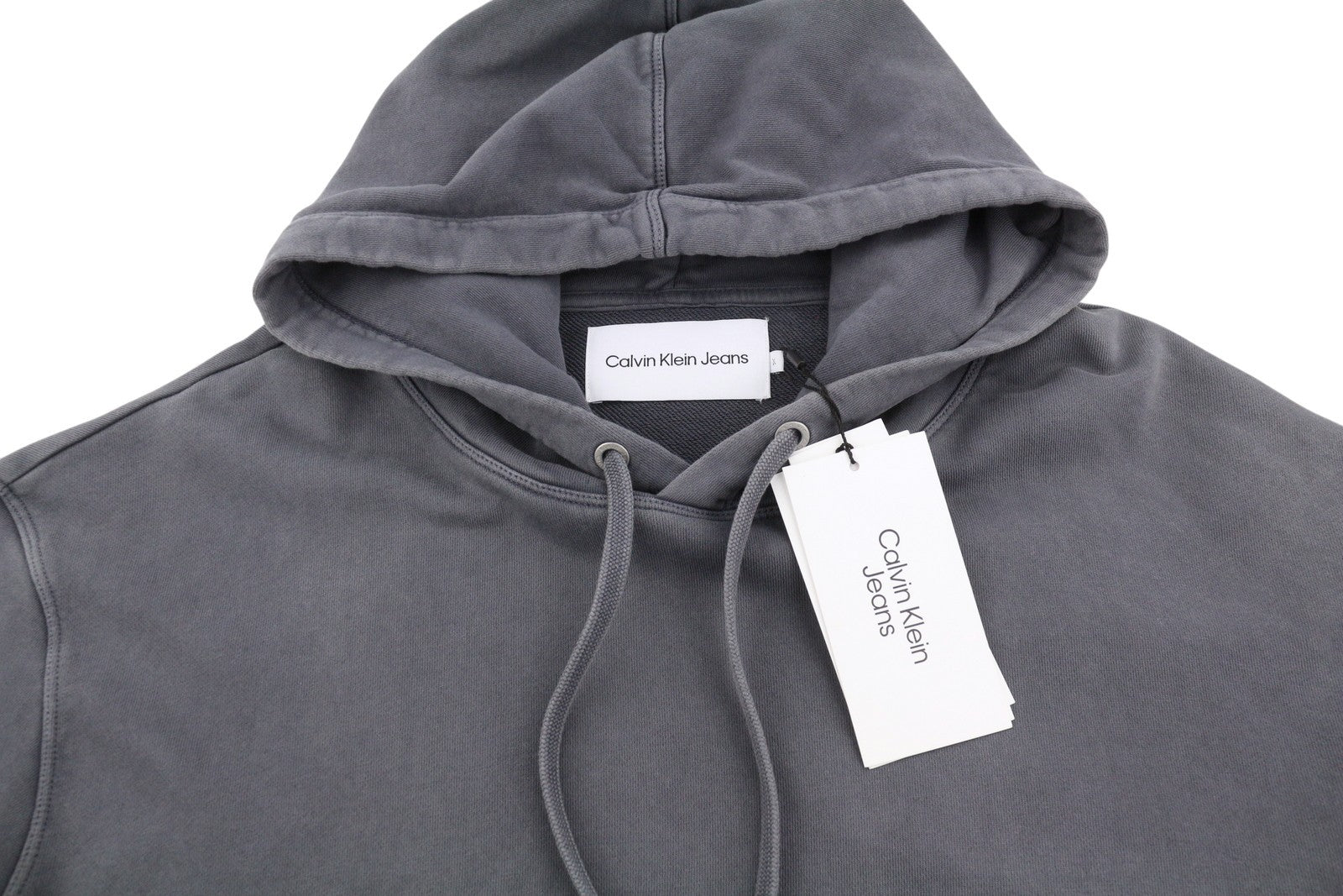 CALVIN KLEIN Men Hoodie 2XL Grey Faded Kangaroo Pocket Embroidered Logo Pullover