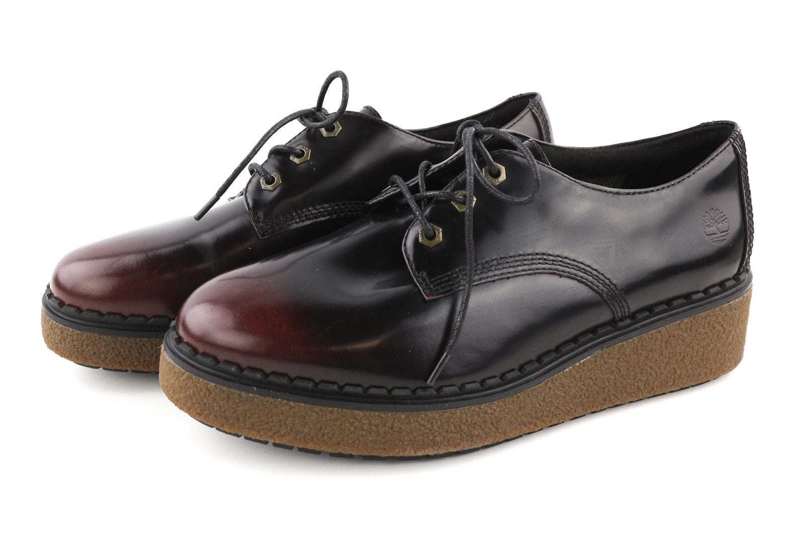 TIMBERLAND A23MS-A3750 Women Shoes EU37.5/38.5 Black Red Leather Low Wedge Pair