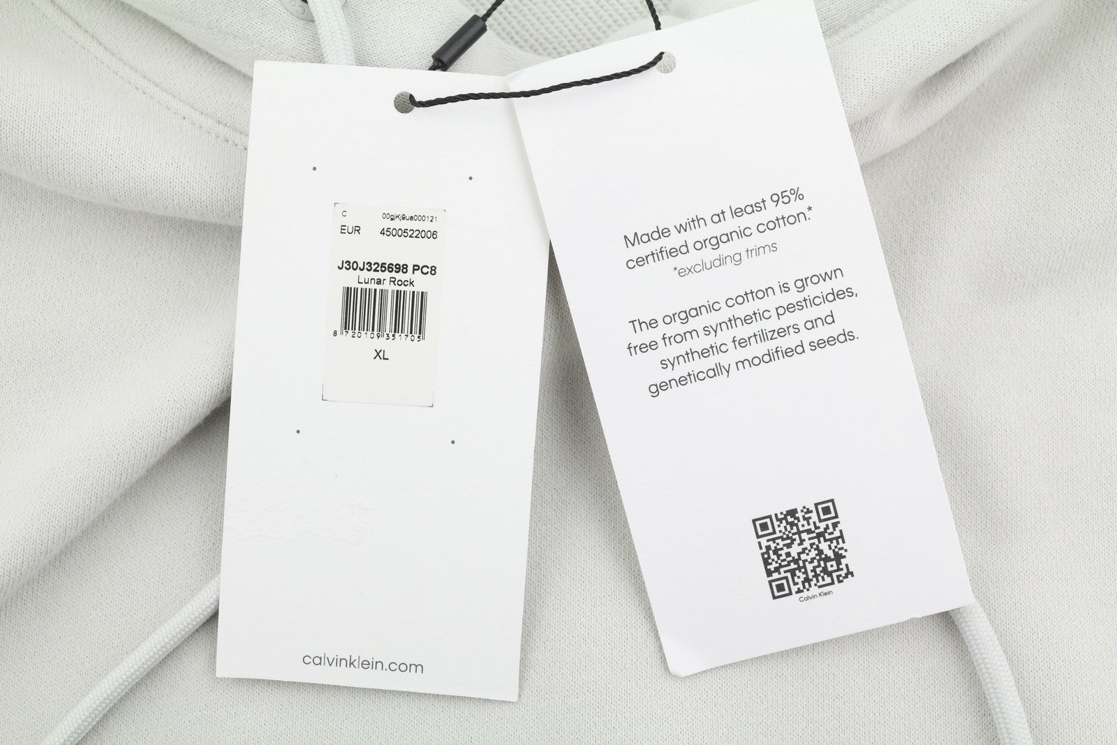 CALVIN KLEIN Men Hoodie XL Lunar Rock Grey Kangaroo Pocket Back Logo Pullover