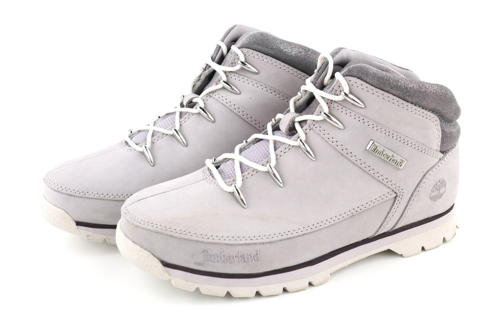 TIMBERLAND A22B6-A40122 Girls Shoes EU37/38 Grey Leather High-Top Lace-Up