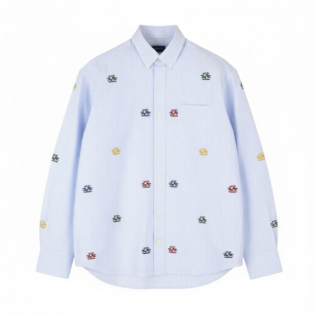 GANT Rel Emb Crest Oxford Men Shirt S Capri Blue Embroidered Striped Relaxed