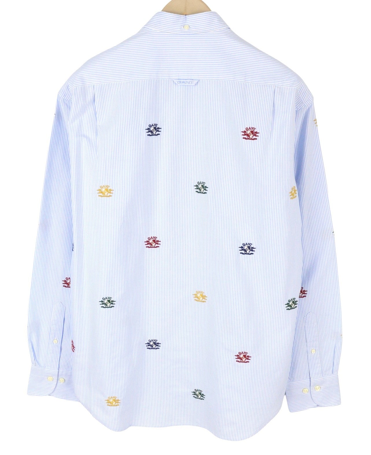 GANT Rel Emb Crest Oxford Men Shirt S Capri Blue Embroidered Striped Relaxed