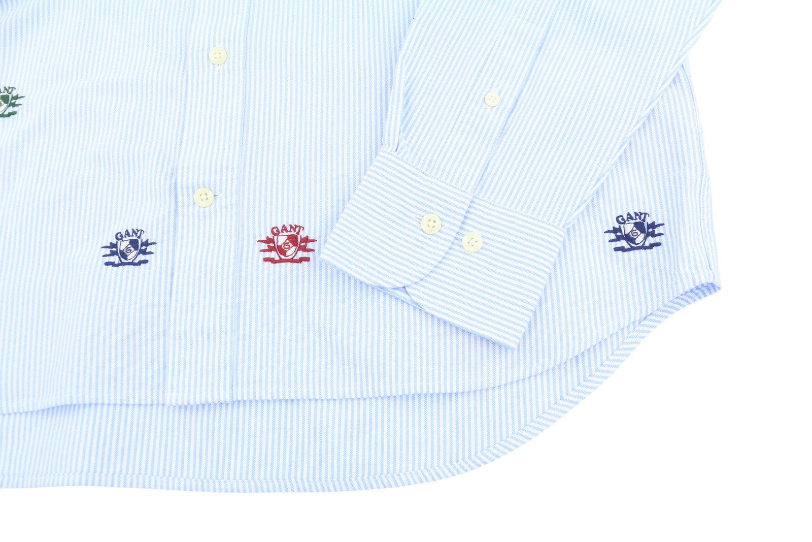 GANT Rel Emb Crest Oxford Men Shirt S Capri Blue Embroidered Striped Relaxed