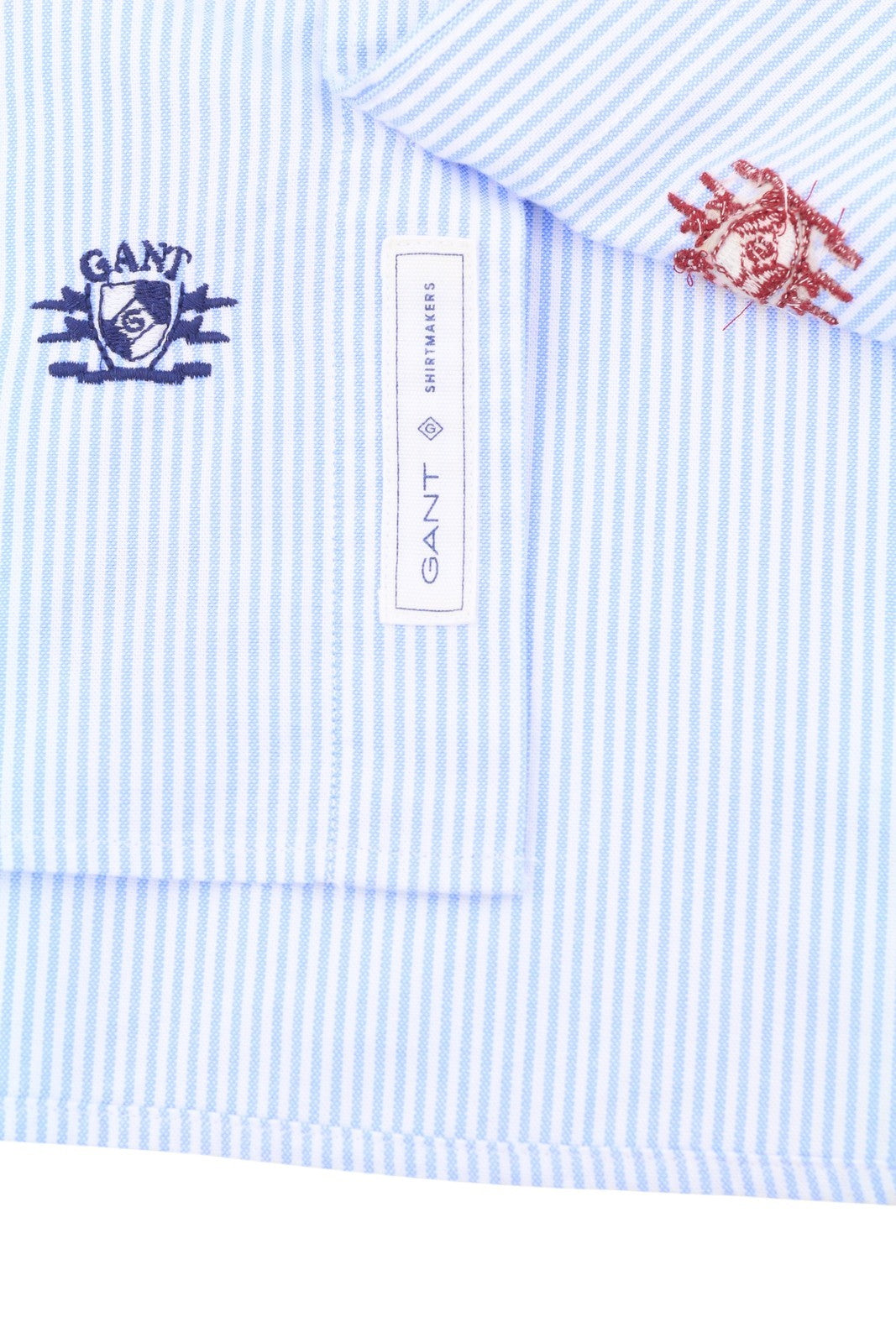 GANT Rel Emb Crest Oxford Men Shirt S Capri Blue Embroidered Striped Relaxed