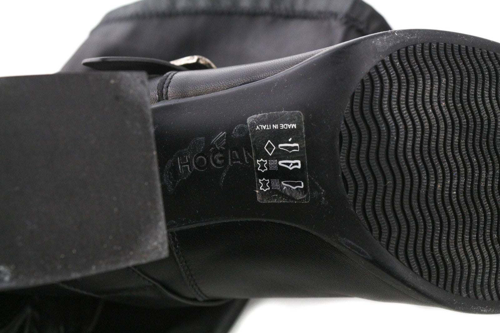 HOGAN Women Shoes EU38.5 Black Leather Over-Knee Buckled High Heel Boots