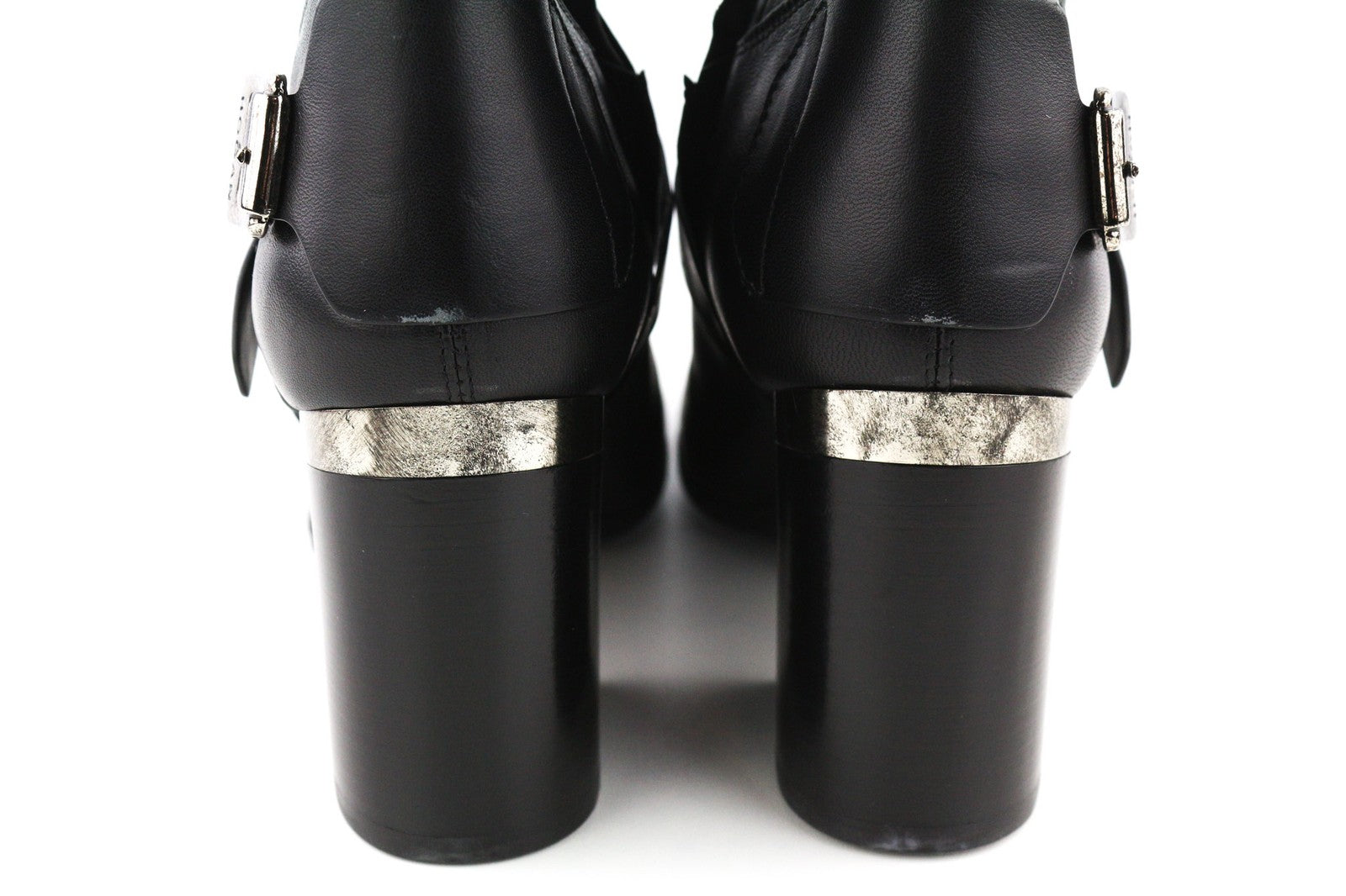 HOGAN Women Shoes EU38.5 Black Leather Over-Knee Buckled High Heel Boots