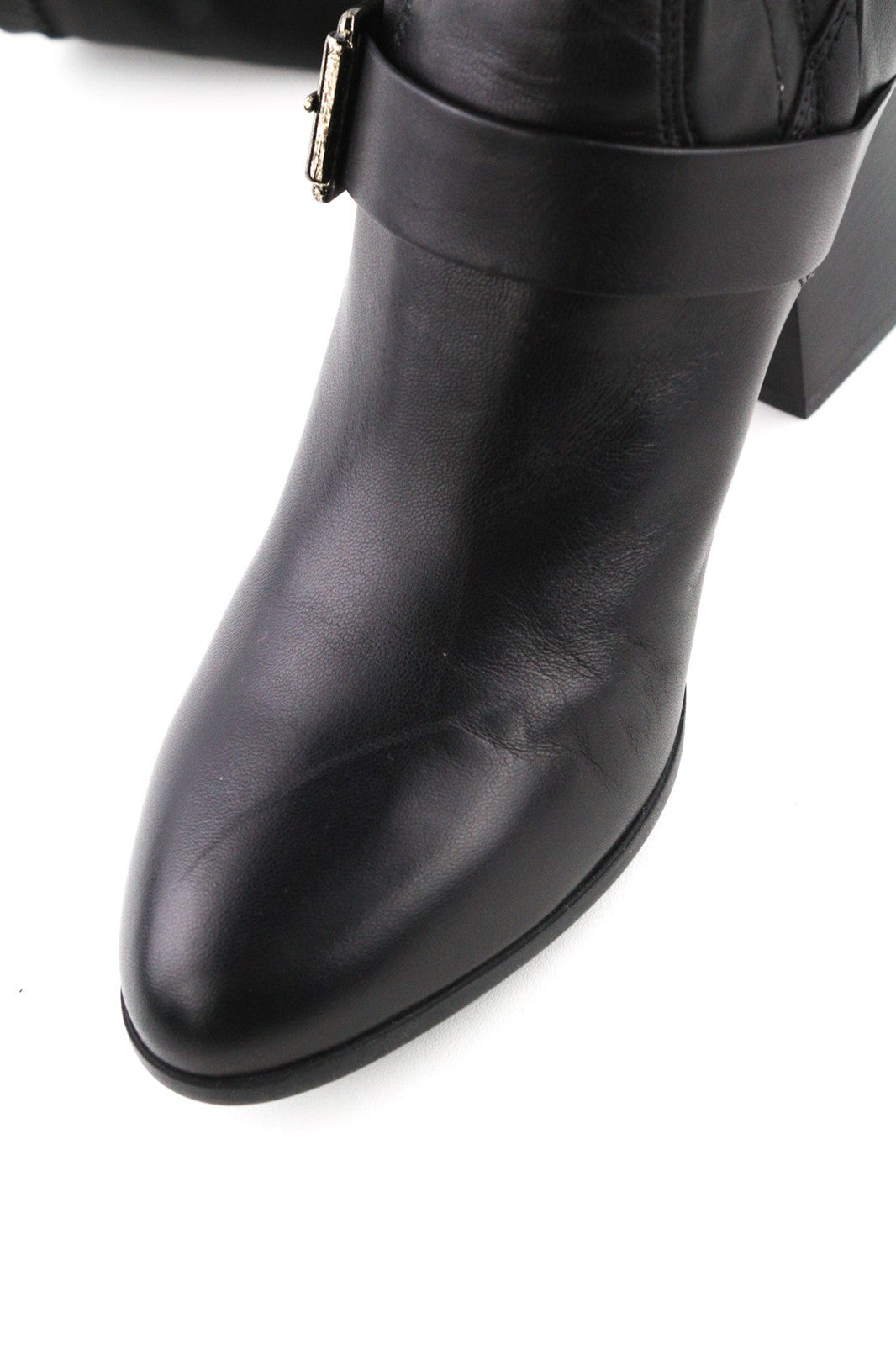 HOGAN Women Shoes EU38.5 Black Leather Over-Knee Buckled High Heel Boots