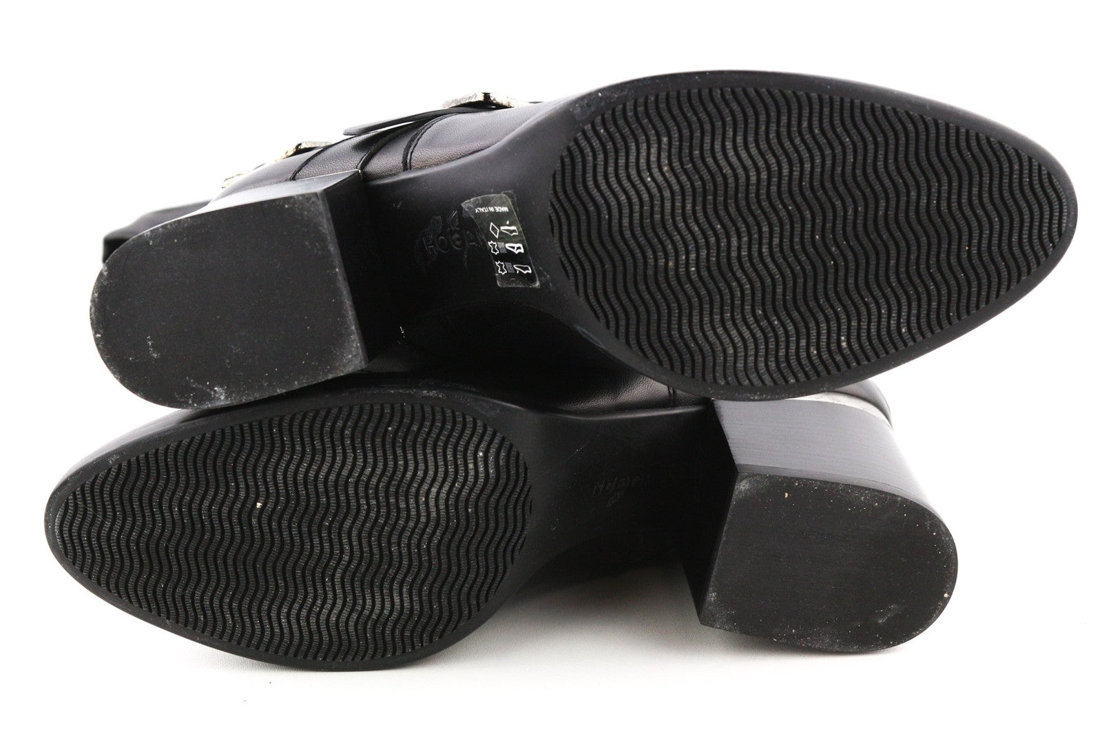 HOGAN Women Shoes EU38.5 Black Leather Over-Knee Buckled High Heel Boots