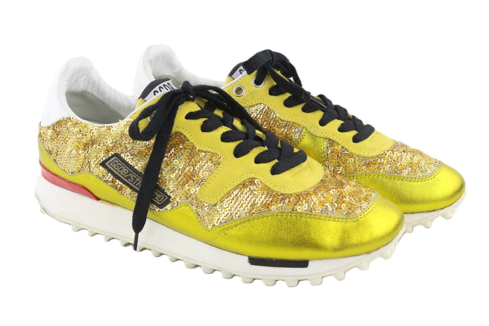 GOLDEN GOOSE Starland Women Trainers EU39 Gold Leather Sequin Low-Top Style