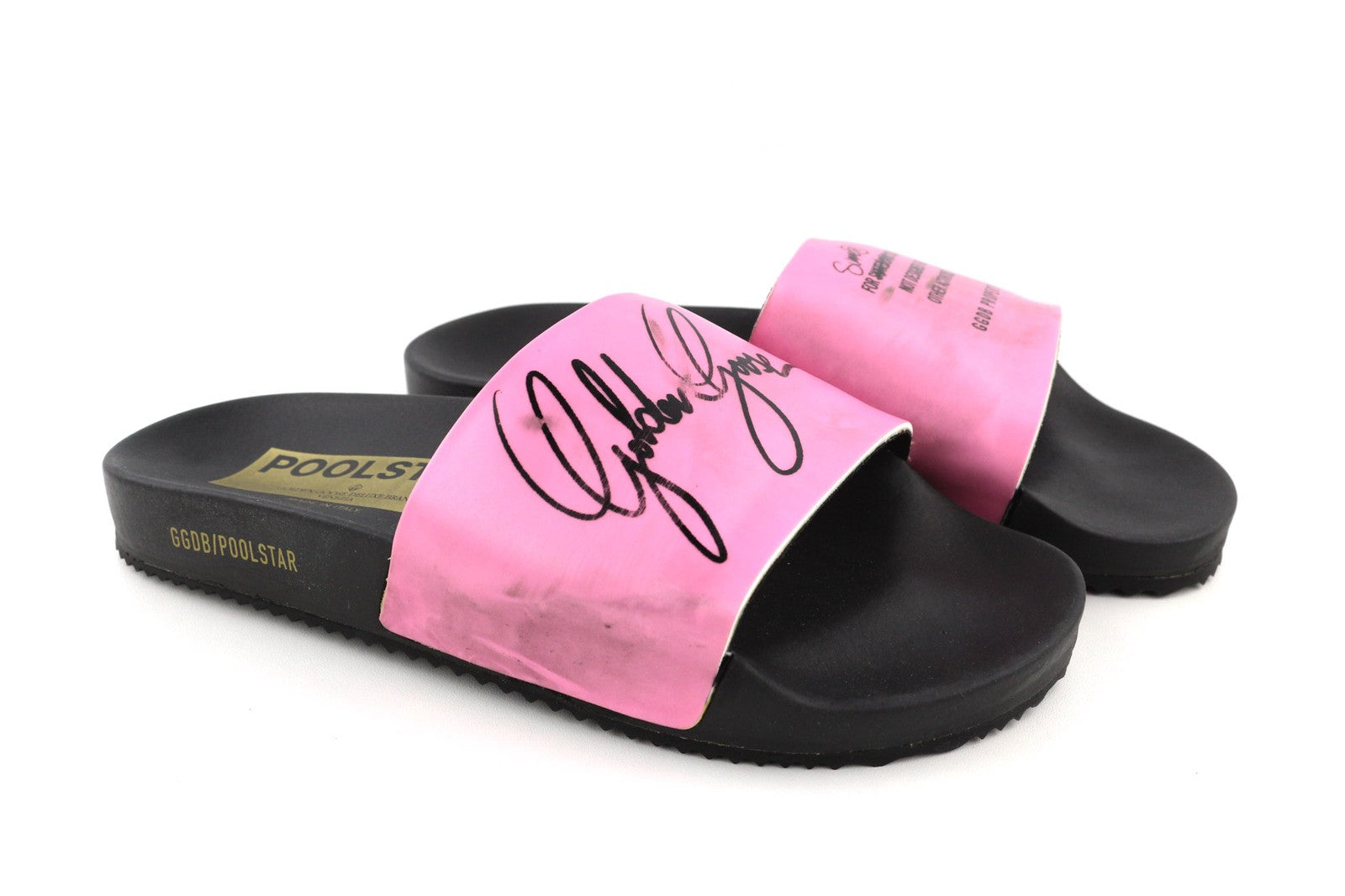 GOLDEN GOOSE Poolstar Women Slippers EU39 Pink Black Slip-On Summer Logo