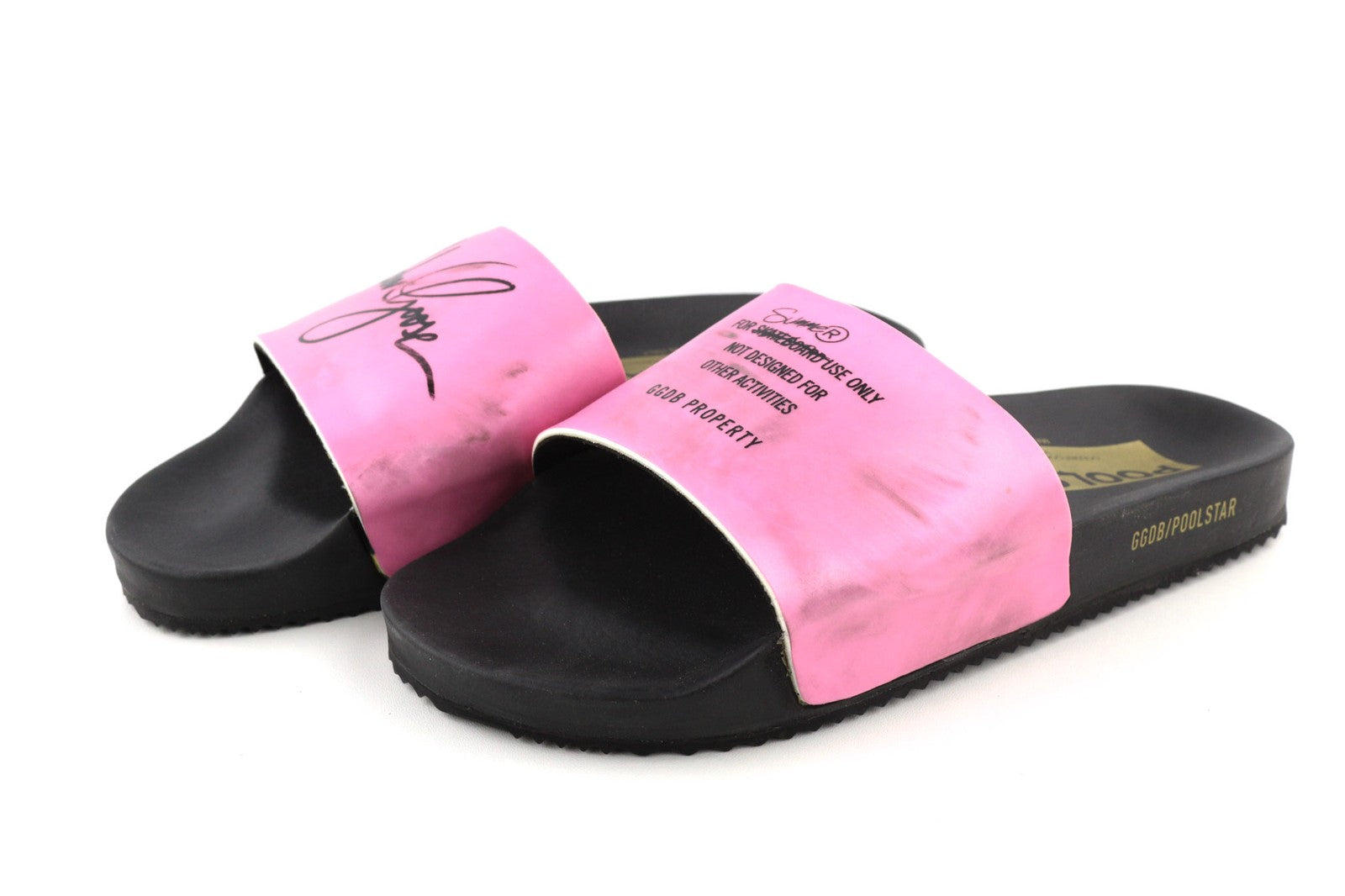 GOLDEN GOOSE Poolstar Women Slippers EU39 Pink Black Slip-On Summer Logo