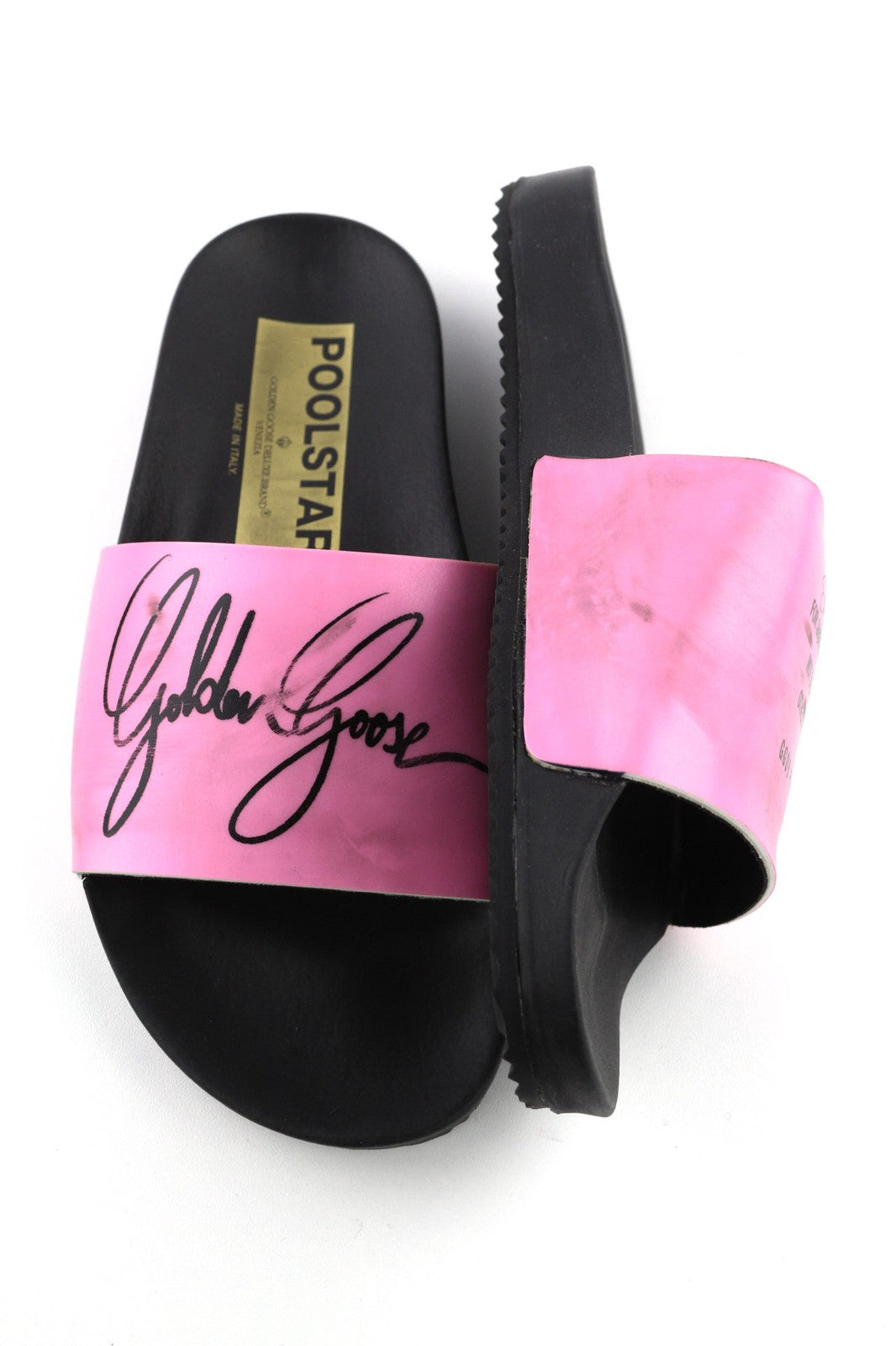 GOLDEN GOOSE Poolstar Women Slippers EU39 Pink Black Slip-On Summer Logo