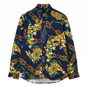 GANT Rel Chain Print Lyocell Town Men Shirt L Evening Blue Relaxed Fit Casual