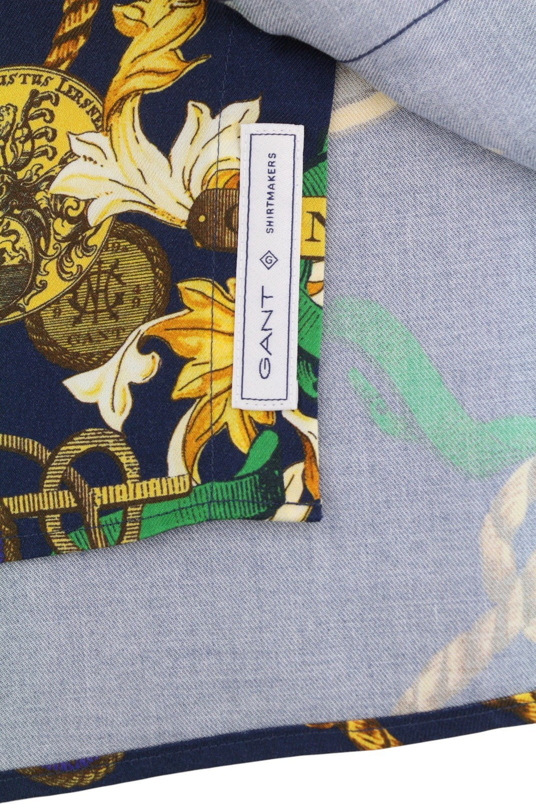 GANT Rel Chain Print Lyocell Town Men Shirt L Evening Blue Relaxed Fit Casual