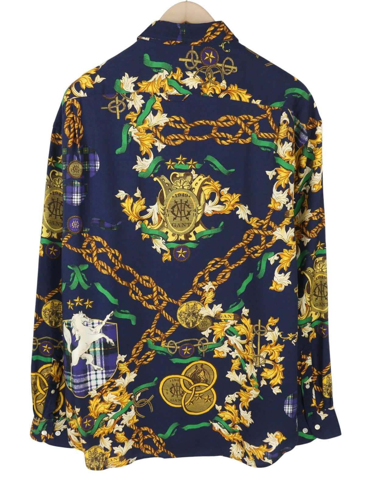 GANT Rel Chain Print Lyocell Town Men Shirt L Evening Blue Relaxed Fit Casual