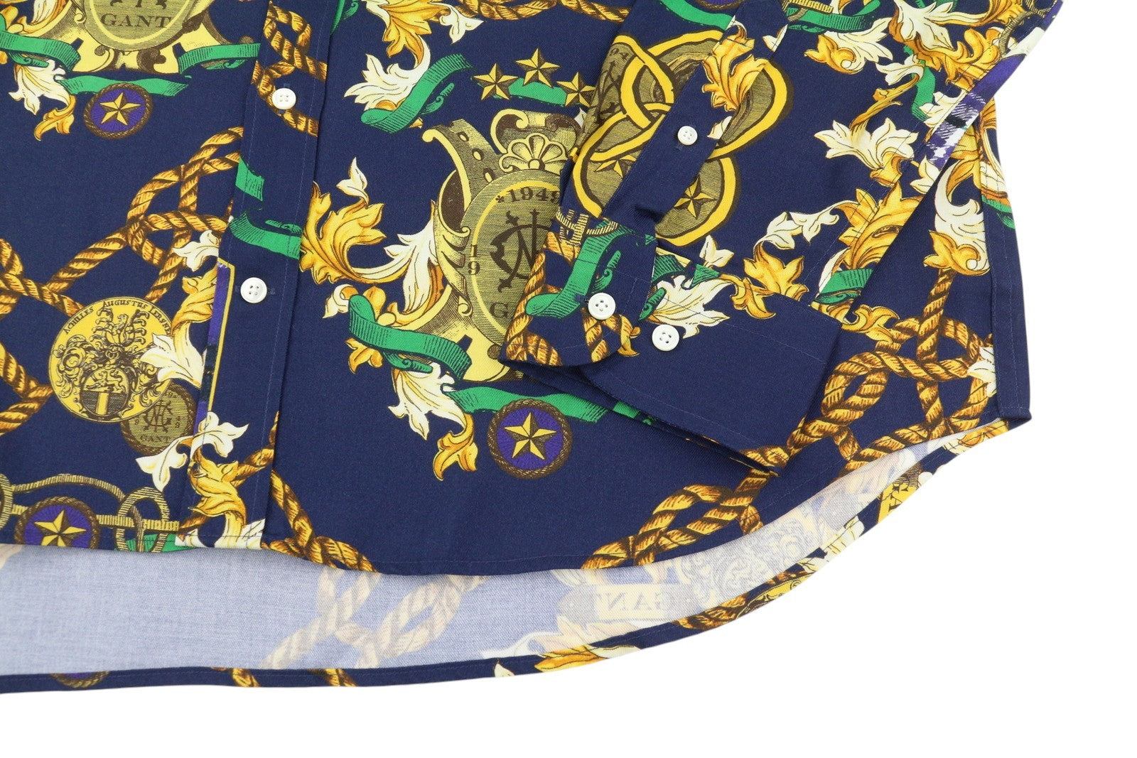 GANT Rel Chain Print Lyocell Town Men Shirt L Evening Blue Relaxed Fit Casual